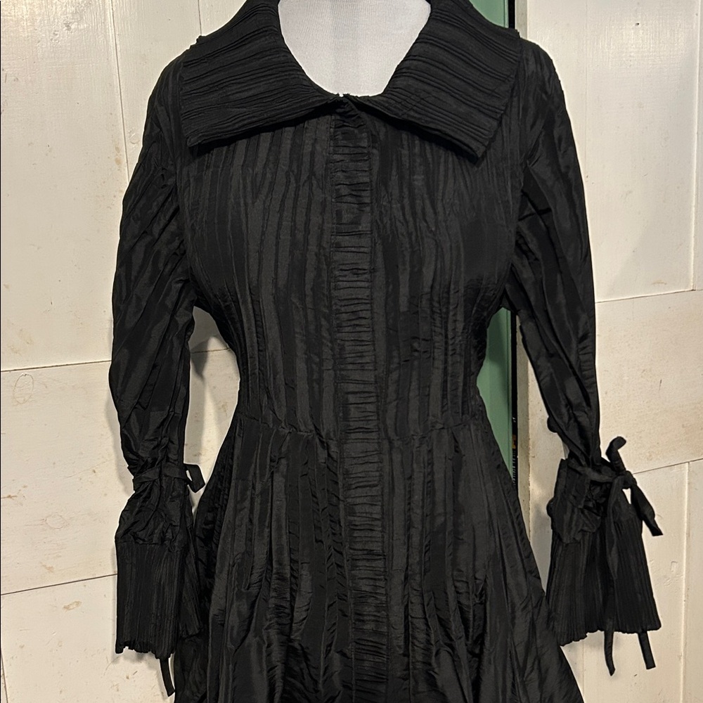 Ex Cond Jerry T Dress Coat Shacket Black Sz XL Crisp Crinkle Metallic Taffeta - Picture 3 of 16
